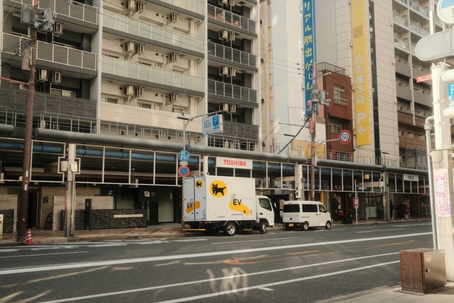 Electric delivery van city street