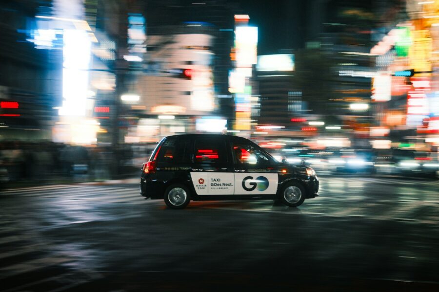 Autonomous taxi city street night