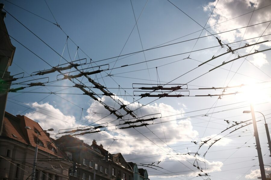 Modern trolleybus overhead