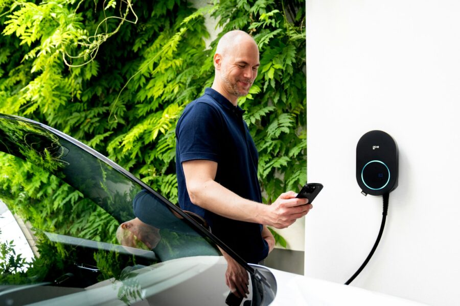 Electric car home wallbox charger driveway