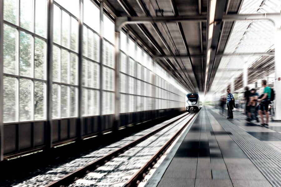 Modern regional train platform passengers