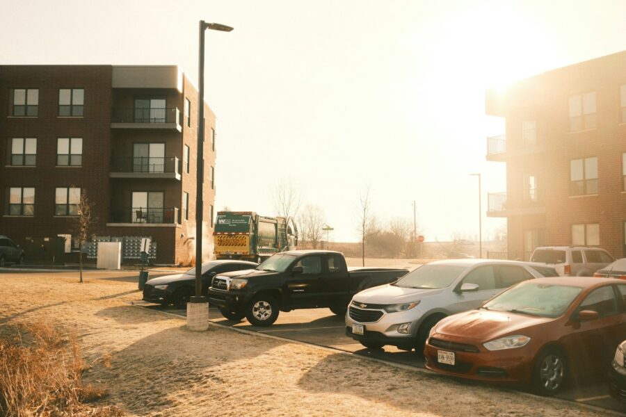 Parked apartment building