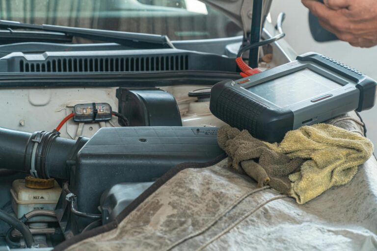 Battery health diagnostic screen electric car service workshop