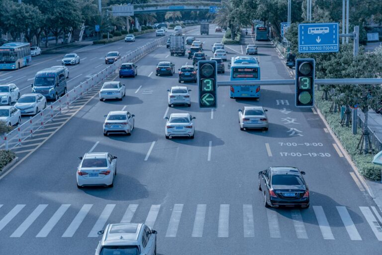 City street hybrid car traffic