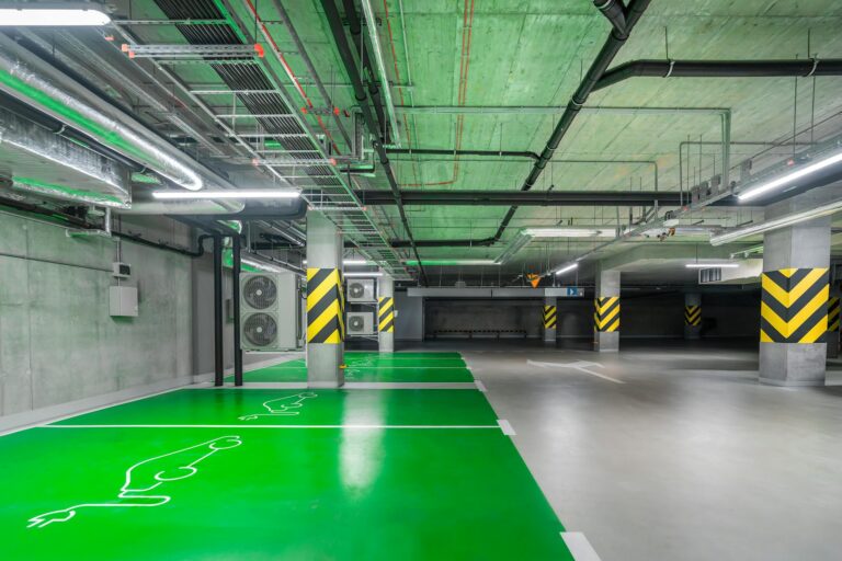 Electric car charging parking garage underground