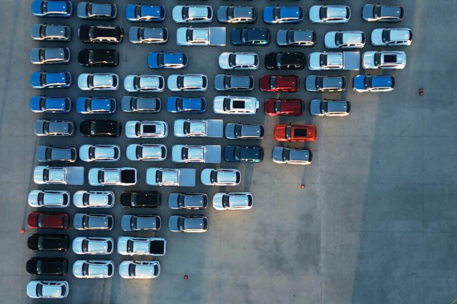 Electric car test drive dealership parking lot