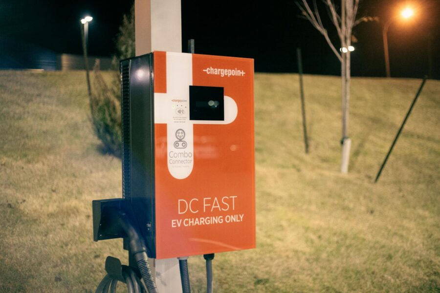 Highway fast charging station night