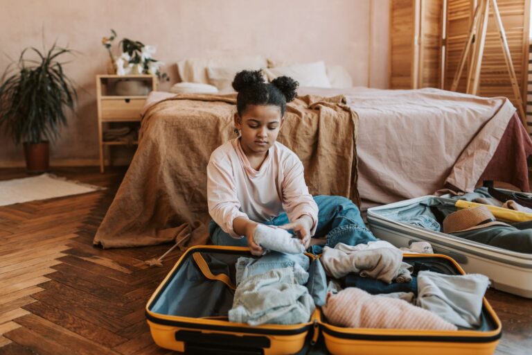 Family packing luggage